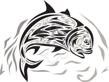 Tribal art style illustration of a giant trevally, Caranx ignobilis  also known as giant kingfish, lowly trevally, barrier trevally, or ulua a species of large marine fish in the jack family, Carangid