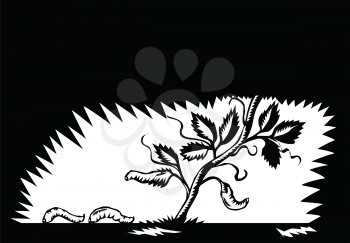 Illustration of a vine plant leaves morphing into maggots set on isolated background done in retro woodcut style. 