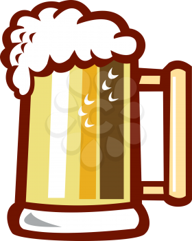 Illustration of a beer stein mug with beer foam on top set on isolated white background done in retro style. 