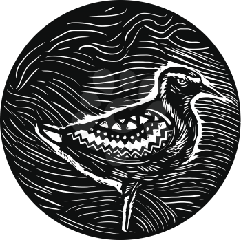 Tribal Art style illustration of a Pacific golden plover, Pluvialis fluva or kolea, a medium-sized plover standing viewed from the side set inside circle. 