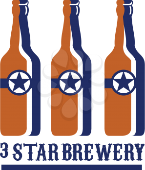 Illustration of three beer long neck bottles with star and the words text Star Brewery set on isolated white background done in retro style. 