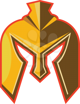 Illustration of a spartan helmet viewed from front set on isolated white background done in retro style. 