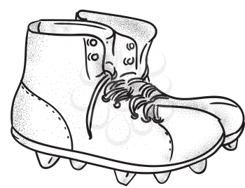 Drawing sketch style illustration of a vintage american football boots viewed from the side set on isolated white background. 