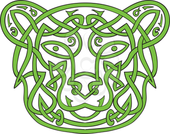Illustration of stylized bear made in Celtic knot, called Icovellavna, 
plait work or knotwork woven into unbroken cord design.