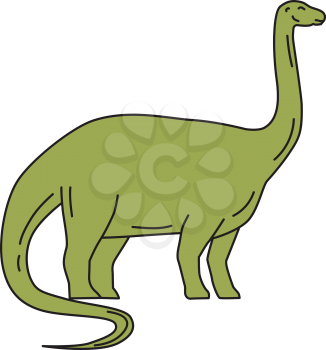 Mono line style illustration of a Brontosaurus meaning thunder lizard, a genus of gigantic quadruped sauropod dinosaurs that lived in the late Jurrasic epoch viewed from the side set on isolated whit