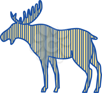 Drawing sketch style illustration of a moose (North America) or elk (Eurasia), Alces alces, the largest extant species in the deer family by the broad, flat (or palmate) antler of the male bull viewed