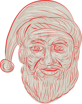 Drawing sketch style illustration of a melancholy Santa Claus looking sad, gloomy and dejected viewed from front set on isolated white background. 