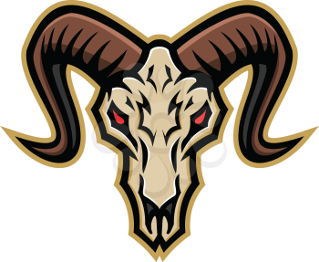 Mascot icon illustration of skull of bighorn sheep or ram viewed from front on isolated background in retro style.