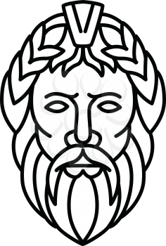 Mono line illustration of Zeus, the sky and thunder god in ancient Greek religion, who rules as king of the gods of Mount Olympus, his Roman equivalent is Jupiter, viewed from front in monoline style.