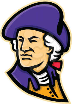 Mascot icon illustration of head of an American statesman, soldier, first president of the United States and Founding Father, George Washington viewed from side on isolated background in retro style.
