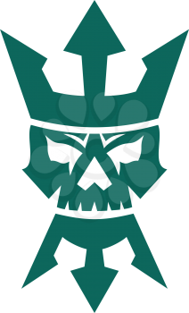 Icon style illustration of a Neptune Skull wearing Trident shape Beard and Crown  on isolated background.