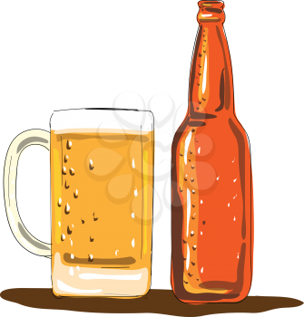 Illustration of a Craft Beer Bottle and Mug done in Watercolor style.