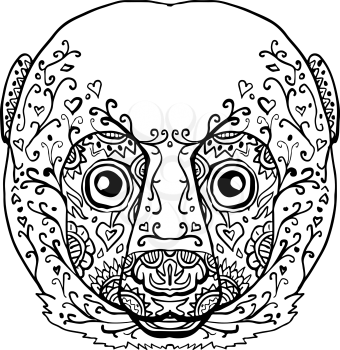 Illustration of a Lemur Head front view done in Mandala style.