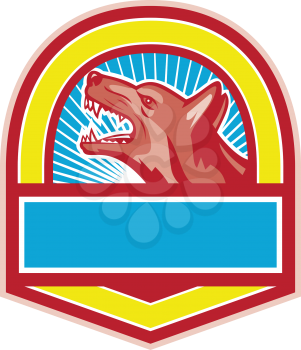 Retro style illustration of a Growling angry German Shepherd Dog viewed from side set inside Crest on isolated background.