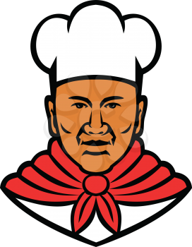 Mascot illustration of head of a black African American baker, chef or cook viewed from front on isolated white background done in retro style.