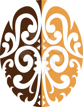 Retro style illustration of a Coffee Bean with Maori Motif consisting koru swirl and curve on isolated background.