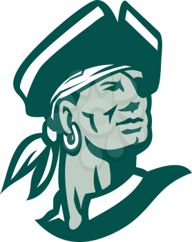 Icon style illustration of a Captain Buccaneer pirate Looking Up on isolated background.