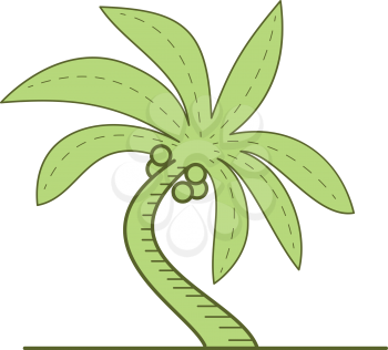 Mono line style illustration of a curved palm tree or Arecaceae, a flowering plants, a family in the monocot order Arecales set on isolated white background. 