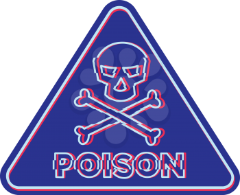 Retro style illustration showing a 1990s neon sign light signage lighting of a poison, hazard or warning symbol sign with skull-and-crossbones flickering on isolated background.
