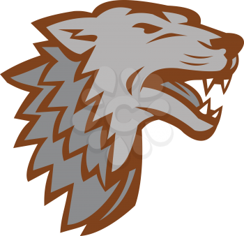 Icon style illustration of a Barking growling angry Gray Wolf viewed from side on isolated background.