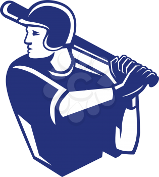 Retro style illustration of an American Baseball Player Batting viewed from Side on isolated background.
