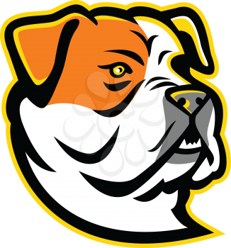 Mascot icon illustration of head of a bully type American Bulldog, a breed of utility dog viewed from side on isolated background in retro style.