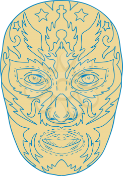 Illustration of a mexican Luchador  Lucha Libre wrestler Mask Front View done in line Drawing style on isolated background.