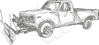 Doodle art illustration of a snow plow or snowplow truck with snow plow blade fitted done in mandala style.