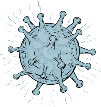 Drawing sketch style illustration of a virus, a small infectious agent  with nucleic acid molecule in a protein coat that causes infection on isolate background.