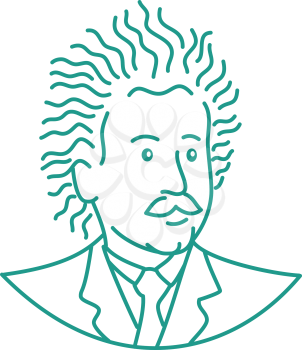Mono line illustration of a nerdy scientist with frizzy curly hair viewed from front done in monoline style.