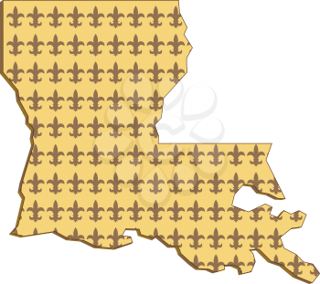 Retro style illustration of an outline of Louisiana state map of United States of America, USA with fleur-de-lis inside on isolated background.