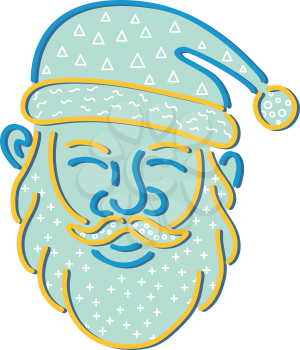 1980s Memphis style design illustration of Santa Claus, Kris Kringle or Saint Nick viewed from front on isolated background.