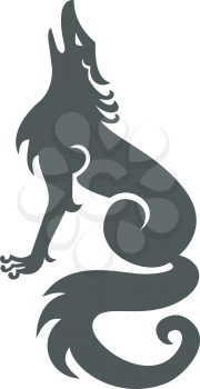 Tattoo art style illustration of a silhouette of a wolf howling facing side view on isolated white background.