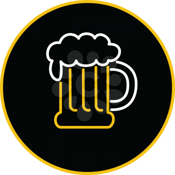 Icon retro style illustration of vintage beer mug with foam neon light  on isolated background.