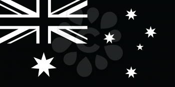 Black and white or monochrome flag of the state, nation or country of Australia on isolated background.
