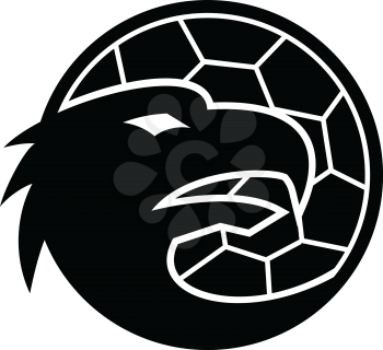 Mascot illustration of head of a European eagle inside handball ball viewed from side on isolated background in retro style in black and white. 