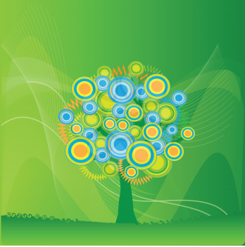 Royalty Free Clipart Image of an Abstract Tree of Circles on Green