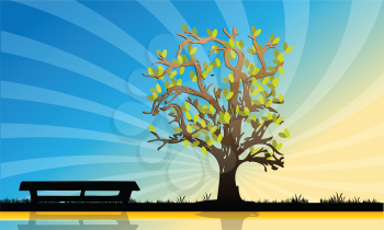 Royalty Free Clipart Image of a Picnic Table and Tree