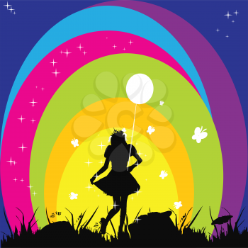Royalty Free Clipart Image of a Girl With a Balloon