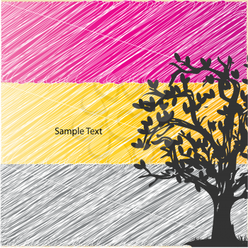 Royalty Free Clipart Image of a Three Toned Background With a Tree Silhouette