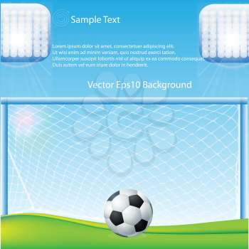 Royalty Free Clipart Image of a Soccer Field With Lights and a Fence