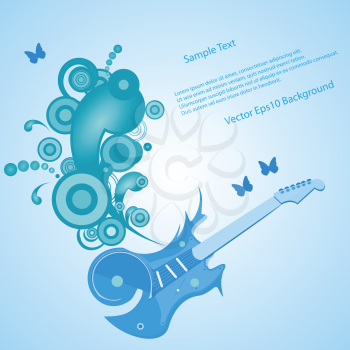 Royalty Free Clipart Image of an Abstract Background With a Guitar