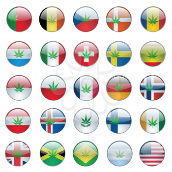 Royalty Free Clipart Image of Flag Cannabis Buttons