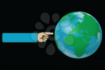 Royalty Free Clipart Image of a Hand Pointing to a Globe
