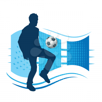 Royalty Free Clipart Image of a Male Silhouette Bouncing a Soccer Ball on His Knee