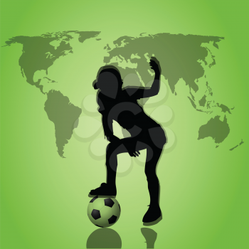 Royalty Free Clipart Image of a Girl With a Soccer Ball in Front of a Map