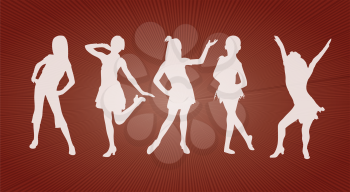 Royalty Free Clipart Image of Young Girl Silhouettes in White