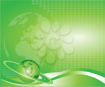 Royalty Free Clipart Image of a Globe With a Ring on a Green Globe Background