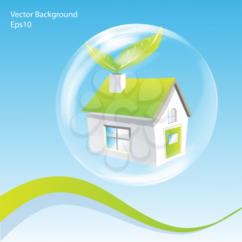 Royalty Free Clipart Image of a Green House in a Bubble