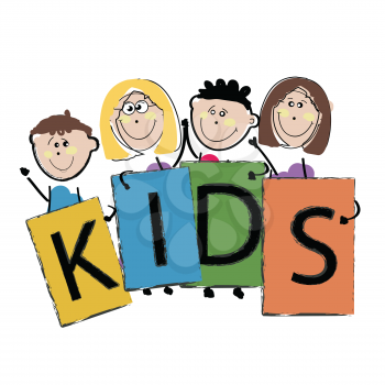 Royalty Free Clipart Image of a Children Holding Letters Spelling Kids